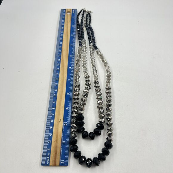 Ali Khan New York Two Strand Faceted Bead Necklace Black Silver Clear Acrylic - Picture 6 of 8